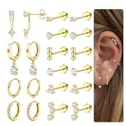 Roheafer Allergivänliga platta ryggörhängen guldbrosk örhängen för kvinnor 20 g kirurgiska örhängen i rostfritt stål, 10mm x 6mm, Rostfritt stål, Kubisk zirkonia