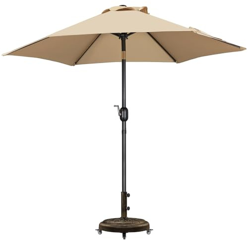 Yaheetech Parasol de Jardin Extérieur Inclinable avec Pied, Cadre en Métal et Base Standard Ronde en Résine pour Patio, Plage