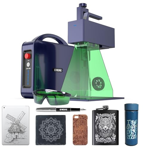 GWEIKE G2 20W Fiber Laser Engraver, 15000mm/s Speed Portable Laser Marking Machine, 110x110mm Working Area, Desktop Handheld 2-in-1 Laser Engraver Machine for Jewelry, Leather, Dog Tags, Metal