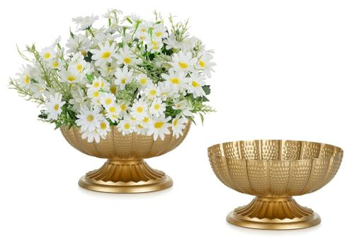NUPTIO Pequeños Jarrones Metal Dorado: 9.5cm Altura Centro de Mesa Florero