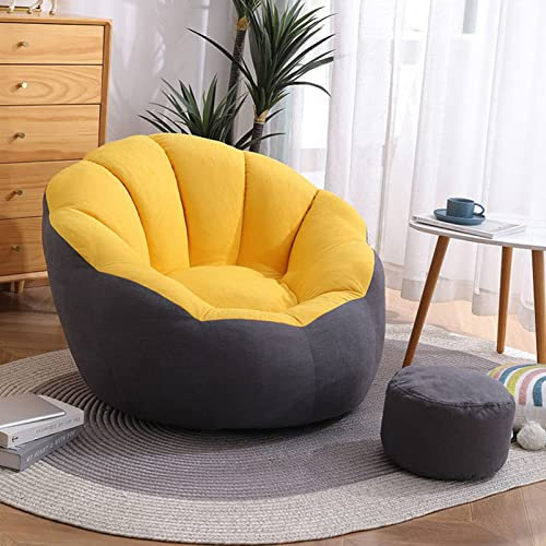 Pouf Chaiselongue für Erwachsene und Jugendliche, Plüschtier-Aufbewahrung, Lese- und Entspannungssitz, gemütliches Bodenkissen, weiche Ottomane für Wohnzimmer und Spielzimmer, Gelb und Grau