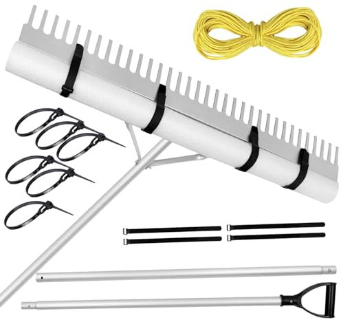 lisutupode Rastrillo para Algas | Recogedor de Hierba de Lago de 91 cm con Cuerda,Herramientas de Limpieza de Estanques con Mango Extensible Eliminador Multifuncional de Algas para Jardinería Playa