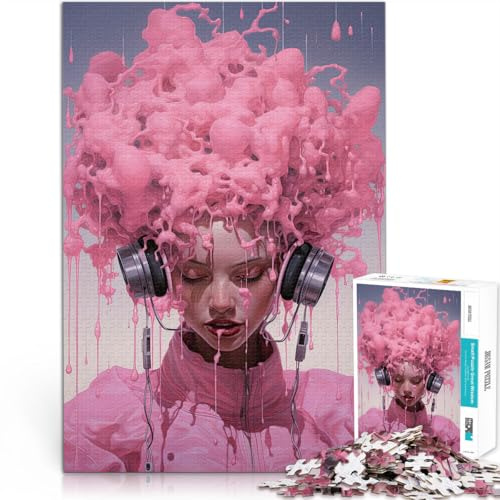 Puzzles de 1000 pièces pour Adolescents Le Bonheur du Bruit Rose Apprentissage éducatif avec Affiche et Feuille de Questions correspondantes 38x26cm