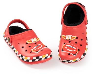 Disney Cars Boys Red Lightning McQueen Fur Lined Clogs | Casual Wear with Racing Number 95 | Classic Character Footwear for Young Fans | Kids Outdoor Shoes Merch