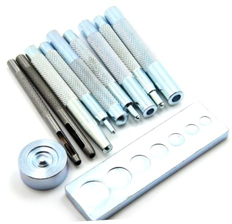 Veemoon 11 Piezas Kit Herramienta Remache con Base para Perforar Instalar Botones de Presión y Remaches Mango Ergonómico y Ajustables para DIY