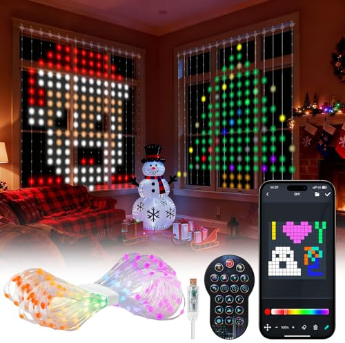 openRGB Smart Curtain Lights, LED Color Changing Curtain Lights, Dynamic DIY String Lights 7.9x7.9FT, App & Remote Control for Bedroom Living Room Holiday Indoor Backdrop Decor