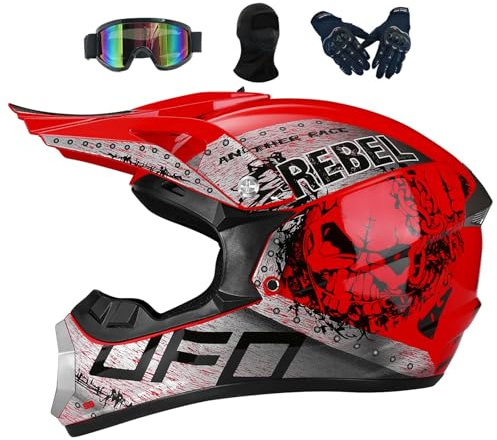 Crosshelm Kinder 5-15jährigen, MTB Downhill Motorradhelm, Mit Brillen Maske, Damen Herren Fullface Motocross Helm, Fürs Motocross Verwendet, Sondern Auch Für Quad- Und ATV-Fahrten