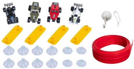 harayaa Juego de Pista de Autos de Carreras Flexible, Autos Flexibles, Juguete de Construcción Educativo, Diseño de Doble Rodillo, Ventosas, Adecuado, Rojo 395x8cm