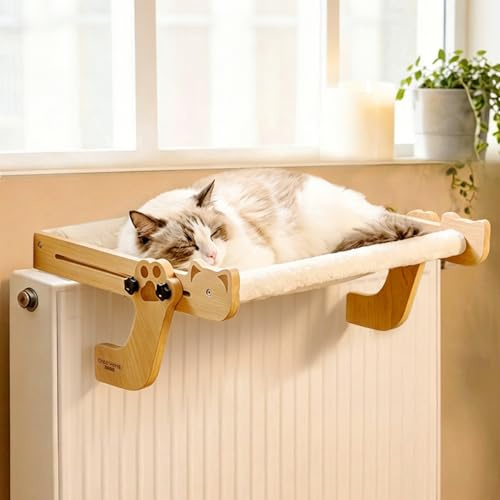 CheerPals Cat Radiator Bed & Window Sill Perch - Solid Beech Wood Hammock for Indoor Cats, Sturdy No-Drill Hanging Seat, All-Season Lounger for Winter Warmth & Bird Watching, Washable