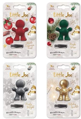 4 x Air Freshener Christmas Mix Limited Edition Little Joe Car Air Freshener - Christmas/Winter Edition (Gold/Silver/Dark Green and Dark Red)