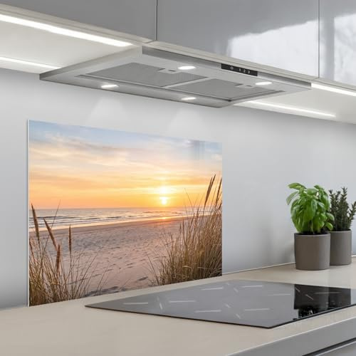 KitchenYeah© Rückwand Küche Rückwandschutz Selbstklebend Spritzschutz | 70x50 cm - Küchenrückwand Küchenfront Küchen Selbstklebende Küchenrückwände Sonnenuntergang - Dünen - Meer