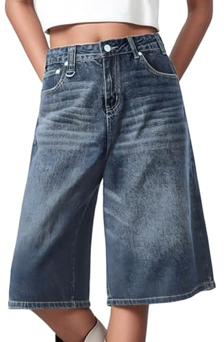 Jorts Baggy Hombre Japonés Harajuku Streetwear Hip Hop Skater Pantalones Y2K Oversize Jeans Pantalones Vaqueros de Pierna Ancha Vintage Pantalones Capri Mujer Verano Pantalones Cortos Ligeros Bermudas