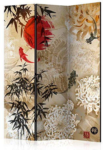 murando - Paravent Raumteiler Orient Japan Asia, 135x172 cm, 3-teilig, Büro | Mobiler Sichtschutz, sofort einsatzbereit, Holzrahmen, ideal fürs Wohnzimmer oder Büro, geruchsneutral, lichtbeständig
