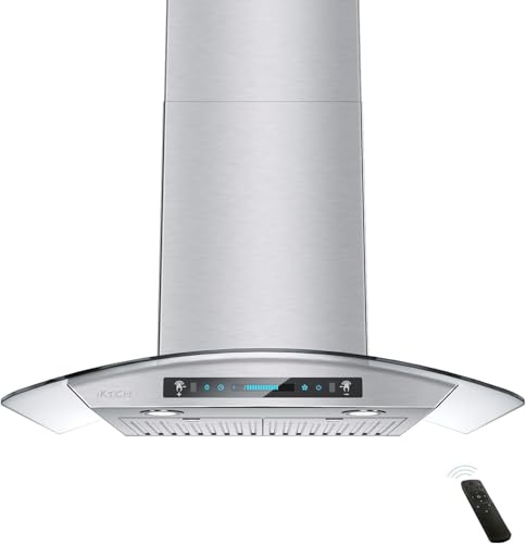 IKTCH 30 inch Wall Mount Range Hood Tempered Glass 900 CFM, Ducted Kitchen Vent Hood Stainless Steel, 4-Speed Gesture, Touch & Remote Control, with 2 Baffle Filters and LED Lights (IKP03-30)