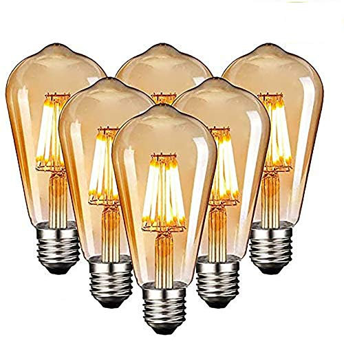 HISAYSY Edison Vintage Glühbirne, Edison LED Lampe Warmweiß E27 4W ST64 Retro Glühbirne Vintage E27 Led Vintage Ideal für Nostalgie und Retro Beleuchtung im Familie Hotel Bar usw - 6 Stück