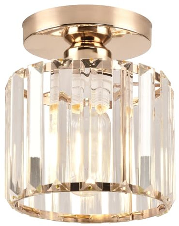 ZYDTRIP Pequeña lámpara de techo de cristal, lámpara de araña de cristal dorado moderna lámpara de techo LED colgante iluminación para dormitorio, cocina, pasillo, entrada, balcón