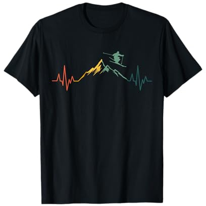 Ski Herzschlag Berge Retro Skifahren EKG T-Shirt