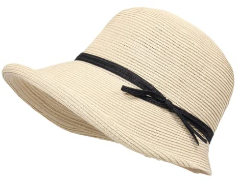 Damen Sonnenhut mit breiter Krempe, elegant, strukturiert, gebogen, Fedora-Schlapphut, Strandhut, LSF 50+