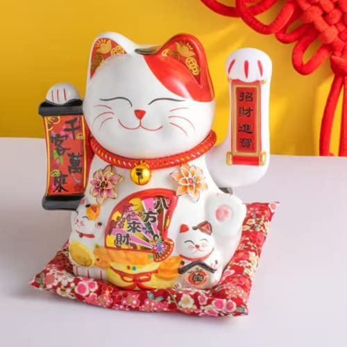 XIZHI 10 Inches Maneki Neko,Lucky Fortune Cat with Waving Arm Gold Operated Chinese Feng Shui Deoration Lucky Cat for Shops, Restaurants, Living Room-Business is Booming
