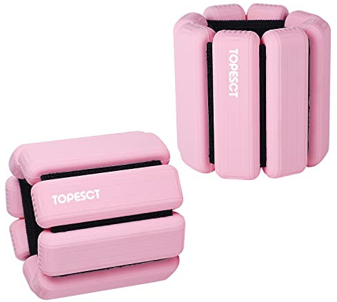 TOPESCT Lot de 2 poids réglables, poignets et chevilles, pour yoga, danse, barre, pilates, cardio, aérobic, marche (450 g chacun, rose)