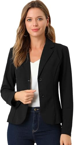 Allegra K Chaqueta de Manga Larga para Mujer, para Trabajo, Oficina, Cuello de Solapa, elástica, Chaqueta de Traje, Negro -, XL
