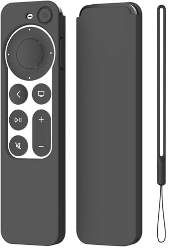 K TOMOTO Compatible with Apple TV 4K Siri Remote Case 2021, Black | Silky-Soft Anti-Slip Protective Silicone Cover for Siri Remote Control 2nd Generation [Lanyard Included]