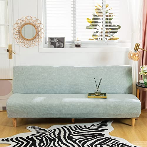 Futon Sofabezug ohne Armlehnen, rutschfest, faltbar, Stretchdruck, Futon-Sofa-Sitzbezüge ohne Armlehnen, ohne Armlehnen, Schonbezug für 2-3-Sitzer, klappbares Schlafsofa, ohne Arme (Linen Grey)