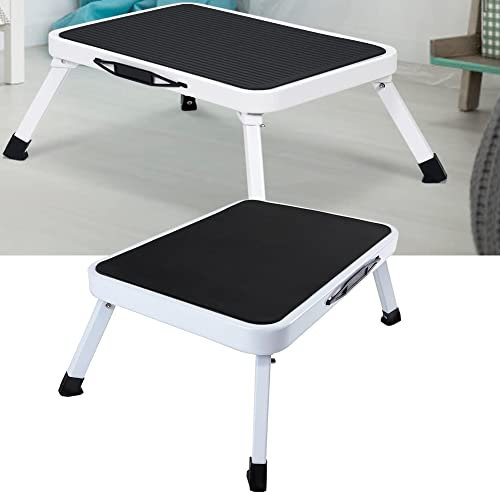 Escabeau, Échelle Pliable 1 Marches, MarchePied avec Tapis en Caoutchouc Antidérapant, Tabouret de Cuisine Léger en Acier, Supporter Jusqu'à 150kg, 48 x 30 x 18cm
