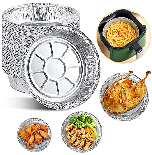 O5O2 50PCS 8 Inch Disposable Aluminum Foil Plates Round Tin Foil Pie Pans for Air Fryers Baking Cooking Storage Roasting