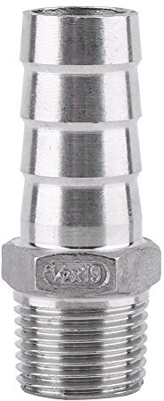 BORDSTRACT Hose Barb Fittings SS304 Stainless Steel Male Thread Pipe Fitting Barb Hose Tail Connector BSP 1/8~3/4 for Connecting Air Pipe, Fuel Pipe, Water Pipe(1/2×19mm)