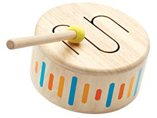 PlanToys Schlagzeug Kinder - Trommel Kinder - Musik Spielzeug ab 1 Jahr - Kindertrommel aus Holz - Kinderschlagzeug inkl. Trommelstock mit Gummikopf -Beige (Beige)