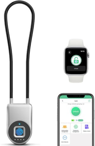 Cord Padlock eLinksmart Fingerprint Cable Lock - Cabinet Padlock Furniture Lock Waterproof Phone App Travel Lock: 38CM Steel Cable Lock for Gate Fence Door School Gym Locker Helmet Luggage