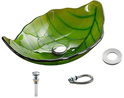 Fregadero del recipiente Lavabo del arte del vidrio templado del cuarto de baño Cuenco redondo, fregadero artístico del recipiente de la forma de la hoja de vidrio templado, verde B