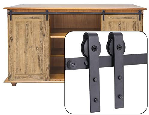 EGTink 200cm/6,56FT Mini Schiebetürbeschlag Set für Doppeltüren Schränke, Schiebetürsystem mit Laufrollen und Schien für Doppeltüren Schränke, TV-Ständer, Kleiner Kleiderschrank