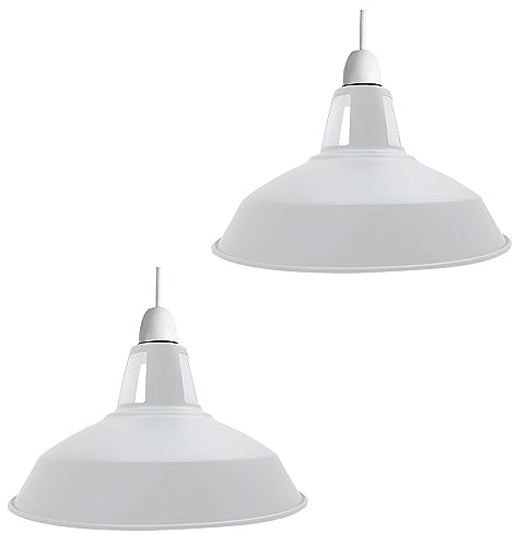 DC VOLTAGE Modern White Light Shade with Metal Easyfit Bulb Guard 16cm x 30cm, Lampshades for Ceiling Lights, Shade Rings Pendant Light Shade, Lamp Shades for Bedroom, Living Room, Kitchen, Hallway