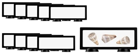 Restaurantware-Display Tek 9.1 x 3.5 Inch Floating Display Cases, 10 Frame Cases - Stands Sold Separately, 3D Floating, Black Plastic Rectangle Holders, For Securing Mementos
