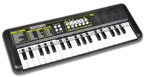 Bontempi KeyRhythm - Pianoforte digitale con tastiera 37 tasti, passo 1,5 cm, jack per cuffie, strisce pentagramma, metronomo e traspositore, 42,4x15,2x4,7 cm
