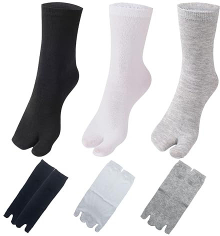 VPB 6 Paia Uomo Calzini Tabi Calze Flip Flop Cotone Dita Sparsa Calzini Tabi Elastico,Calzini Giapponesi Con Alluce Separato Per Donne E Uomo (Nero, Bianco e Grigio)