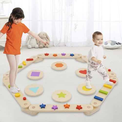 Poutre d'équilibre en bois avec pierres d'équilibre, pour l'intérieur et l'extérieur, convient pour les enfants, combinable librement, planches d'équilibre Montessori, obstacles de gymnastique, jouets