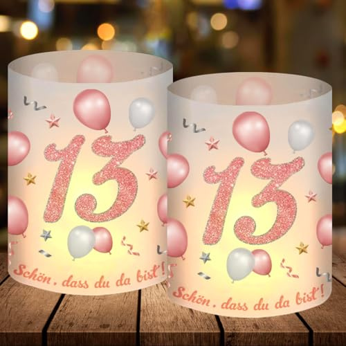 13Geburtstag Party Deko: 12 Windlicht Tischdeko, Rosegold, Schön DASS Du Da Bist, Teelichter oder Kerzen geeignet