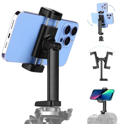 Peastrex Handy-Halterung, vertikaler und horizontaler Stativ-Adapter, drehbar, verstellbarer Clip mit Blitzschuh und 6,35 mm Schraube