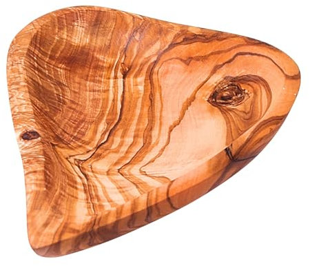 Nazareth Fair Trade Plato de servir hecho a mano de madera de olivo en forma de corazón, bandeja rústica con patrón de grano único, plato decorativo de inauguración de la casa para exhibición de