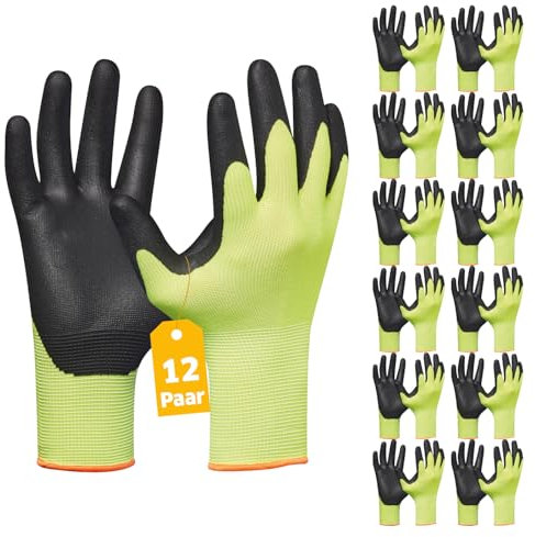 Gebol Eco Flex Yellow | Guanti da lavoro con rivestimento in nitrile traspirante | Guanti per lavori di montaggio | Per uomo | Taglia XXL (Gr 11) | Giallo | Confezione da 12 paia