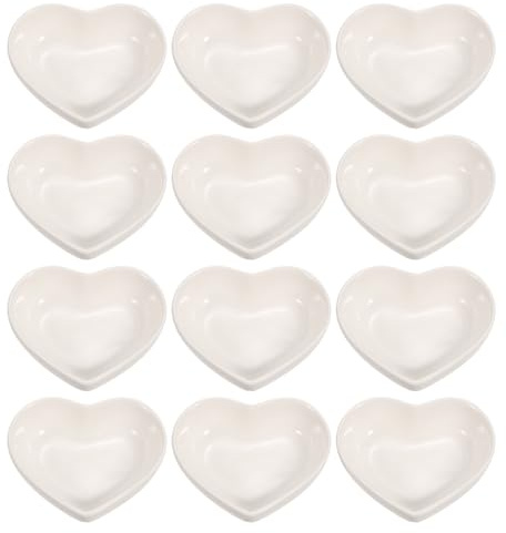 sourcing map Weiße herzförmige Keramik-Dip-Schüssel, 7,6 cm, Porzellan, 12 Stück, Mini-Vorspeisenteller, Gewürzschalen für Küche, Zuhause, Hochzeit, Party, Restaurant