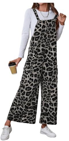 GORGLITTER Women's Leopard Print Dungarees Tie Backless Sleeveless Jumpsuit Wide Leg Loose Pants Romper Black Medium