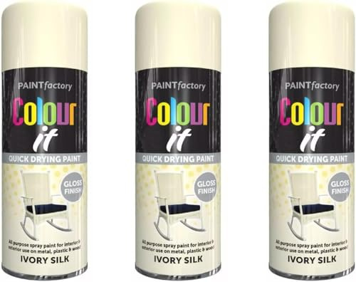 MIXEL Ivory Silk Gloss Finish Spray Paint, Quick Drying Formula, DIY Projects, Ideal For Wood, Metal, Plastic, Perfect For Crafting, Home Décor, Interior & Exterior Use, 400ml, (3 Pcs)