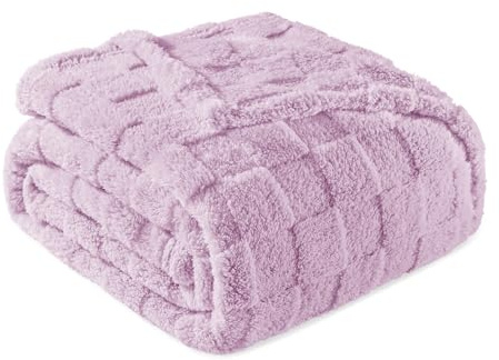 Exclusivo Mezcla Checkered Fleece Throw Blanket for Sofa Couch, 127x152 CM | Soft Cozy Light Purple Sofa Throw for Living Room, Lightweight Breathable Fluffy Bed Blanket for Home Decor, All Season Use