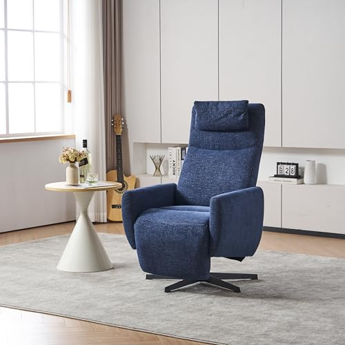A ALFRESCOOL Bequemer Relaxsessel mit Liegefunktion – Chenille Fernsehsessel mit Fußstütze, Drehbarer Stillsessel & Loungesessel für Wohnzimmer, Modernes Sofa, Blau