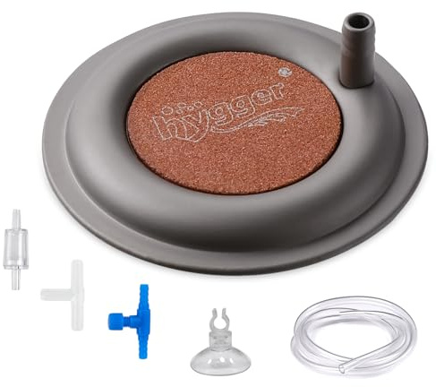 hygger Nano-Luftstein 2.6Zoll Aquarium Ausströmer Set, Sauerstoff Diffusor Sprudler für Aquarium Luftsteinscheibe Fischtank mit Sockel aus Edelstahl