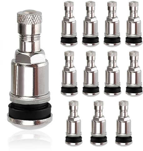 YUDAWN Autoreifen Ventil 11,3 mm, 12 Stück Autoventil TR525 Stahl Reifenventil Universal Metall Felgenventile für Reifen von Auto Lastkraftwagen Motorrad Fahrrad (Silber)
